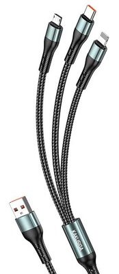 KAKUSIGA καλώδιο USB σε USB-C/Lightning/Micro USB KSC-1026, 5A, 480Mbps, 1.2m, μαύρο