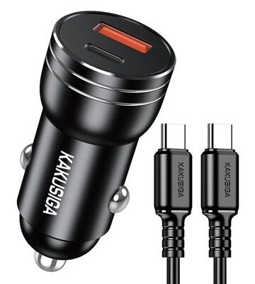KAKUSIGA φορτιστής αυτοκινήτου KSC-1714 με καλώδιο USB-C, USB/USB-C, 60W, μαύρος
