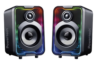 POWERTECH ηχεία PT-1575 με RGB φωτισμό, 2x 5W, Bluetooth & USB/USB-C, μαύρα