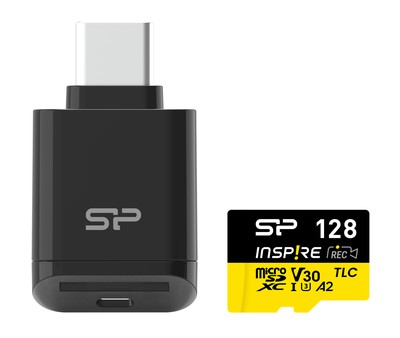 SILICON POWER κάρτα μνήμης microSDXC Inspire με card reader, 128GB, C10 UHS-I U3 V30 A2