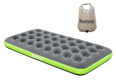 BESTWAY φουσκωτό στρώμα 67619 με 3 σε 1 τρόμπα/μαξιλάρι/τσάντα, μονό, 188x99x22cm, γκρι/πράσινο