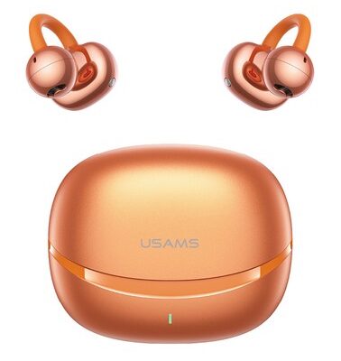USAMS earphones με θήκη φόρτισης Echo R03, OWS, Φ11mm, 40/300mAh, πορτοκαλί