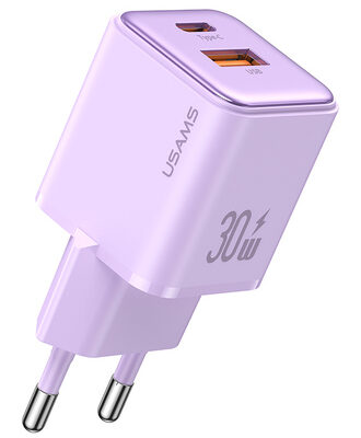 USAMS φορτιστής τοίχου US-CC189, USB & USB-C, 30W PD, μωβ