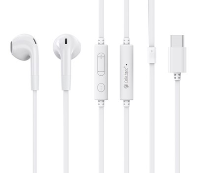 CELEBRAT earphones με μικρόφωνο G39, USB-C σύνδεση, 14mm, 1.2m, λευκά