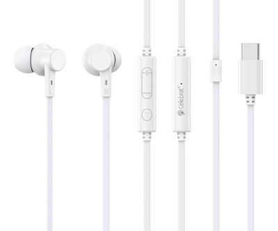 CELEBRAT earphones με μικρόφωνο G40, USB-C σύνδεση, 10mm, 1.2m, λευκά