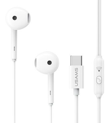 USAMS earphones με μικρόφωνο SJ771, USB-C σύνδεση, 1.2m, λευκά