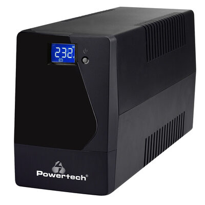POWERTECH UPS Line Interactive PT-1050LCD με οθόνη, 1050VA, 630W, 2x Schuko, 2x RJ45/RJ11