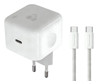 POWERTECH φορτιστής τοίχου PT-1581 με καλώδιο, USB-C, 40 έως 60W, GaN, AVS, λευκός
