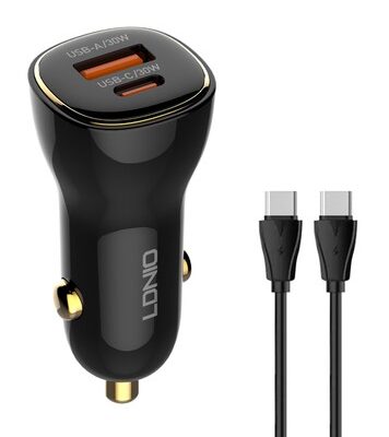 LDNIO φορτιστής αυτοκινήτου C103 με καλώδιο USB-C, USB/USB-C, 60W, μαύρος