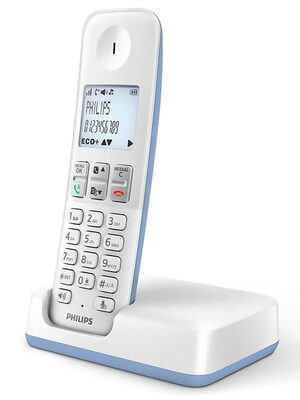 PHILIPS ασύρματο τηλέφωνο D2501S-34, με ελληνικό μενού, λευκό-μπλε