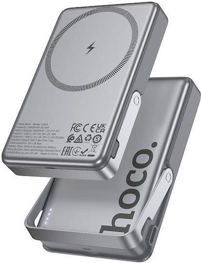 HOCO POWERBANK Q36 SUNLIGHT, 5000MAh, MAG. WIRELESS CHARGE 10W, FOLD STAND, PD20W, ΓΚΡΙ