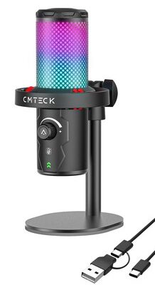 CMTECK επιτραπέζιο μικρόφωνο XM560, καρδιοειδές, USB/USB-C, RGB LED, μαύρο