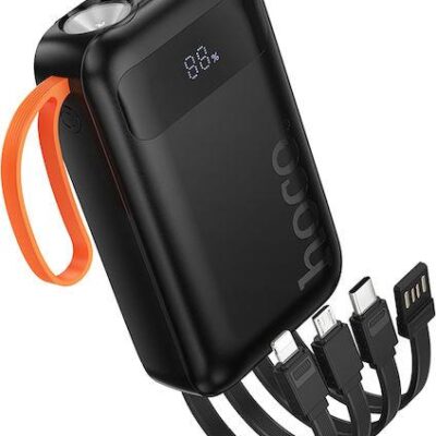 HOCO J151 SPIRIT, POWERBANK, 10000MAh, ΔΙΠΛΟ ΦΩΣ, ΟΘΟΝΗ LED, 4 ΚΑΛΩΔΙΑ, ΜΑΥΡΟ