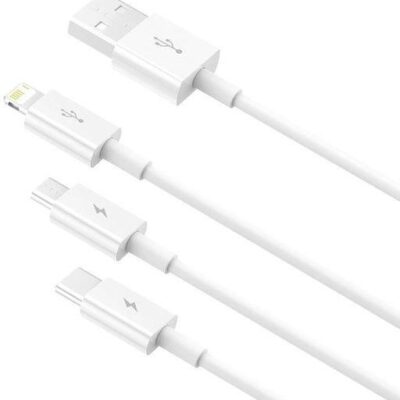 BASEUS SUPERIOR SERIES, ΚΑΛΩΔΙΟ ΓΡΗΓΟΡΗΣ ΦΟΡΤΙΣΗΣ, LIGHTNING + TYPE-C + MICRO, 0.5m, 3.5A, ΛΕΥΚΟ