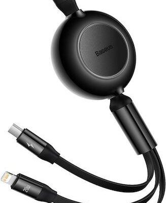 BASEUS BRIGHT MIRROR 2 SERIES, 3 ΣΕ 1, RETRACTABLE, TYPE-C + MICRO USB + LIGHTNING, 100w,  1.1m, ΜΑΥΡΟ