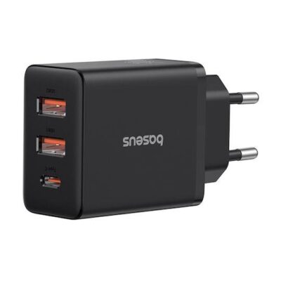 BASEUS CUBE, ΦΟΡΤΙΣΤΗΣ ΓΡΗΓΟΡΗΣ ΦΟΡΤΙΣΗΣ, 3 ΘΥΡΕΣ, 30W, ΜΑΥΡΟΣ
