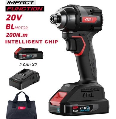 DELI παλμικό κατσαβίδι μπαταρίας DE-QZ20-1D2, Brushless, 20V, 2x 2Ah, 200N.m