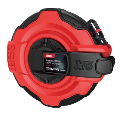 DELI μετροταινία DL9920Y με μηχανισμό αναδίπλωσης, fibreglass ταινία, 20m/65ft x 14.5mm