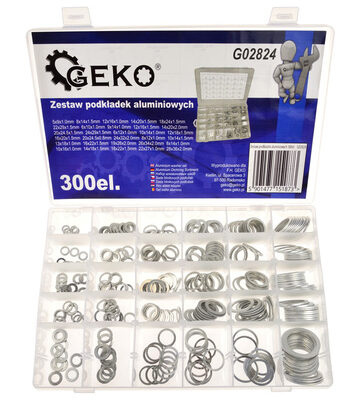 GEKO σετ αλουμινένιες ροδέλες G02824, διάφορα μεγέθη, 300τμχ