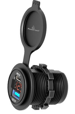 POWERTECH πρίζα USB για σκάφη & οχήματα PTL-005, USB/USB-C 36W, με οθόνη