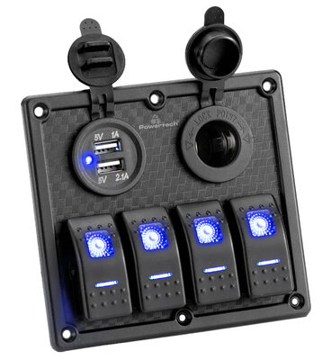 POWERTECH πάνελ σκαφών & οχημάτων PTL-017, πρίζα 12V/2x USB/4x διακόπτες