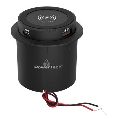 POWERTECH ασύρματος φορτιστής PTL-025 με USB & USB-C θύρες, 15W/30W, μαύρος