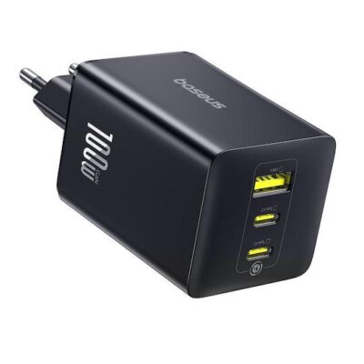 BASEUS ENERFILL FE22, ΦΟΡΤΙΣΤΗΣ ΤΟΙΧΟΥ, 2X TYPE-C + 1X USB-A, 100W, COSMIC BLACK