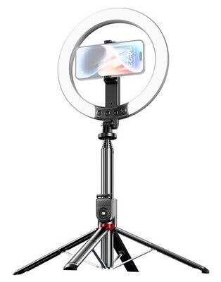 USAMS φωτιστικό δαχτυλίδι LED ZB323 με τρίποδο & βάση smartphone, μαύρο