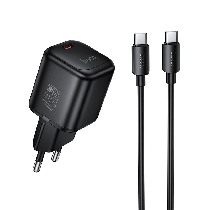 HOCO N84 ΦΟΡΤΙΣΤΗΣ ΤΟΙΧΟΥ, 45W, TYPE-C ΣΕ TYPE-C, ΜΑΥΡΟ