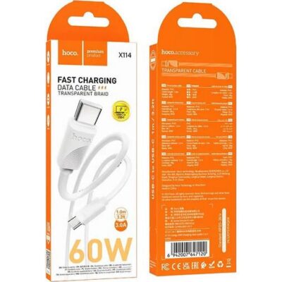 HOCO X114 ENERGY ΚΑΛΩΔΙΟ ΦΟΡΤΙΣΗΣ PD ΣΕ TYPE C, 60W, 1M, ΛΕΥΚΟ